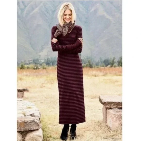 Peruvian Connection Andover Striped Maxi Dress Long Sleeve - Picture 1 of 12